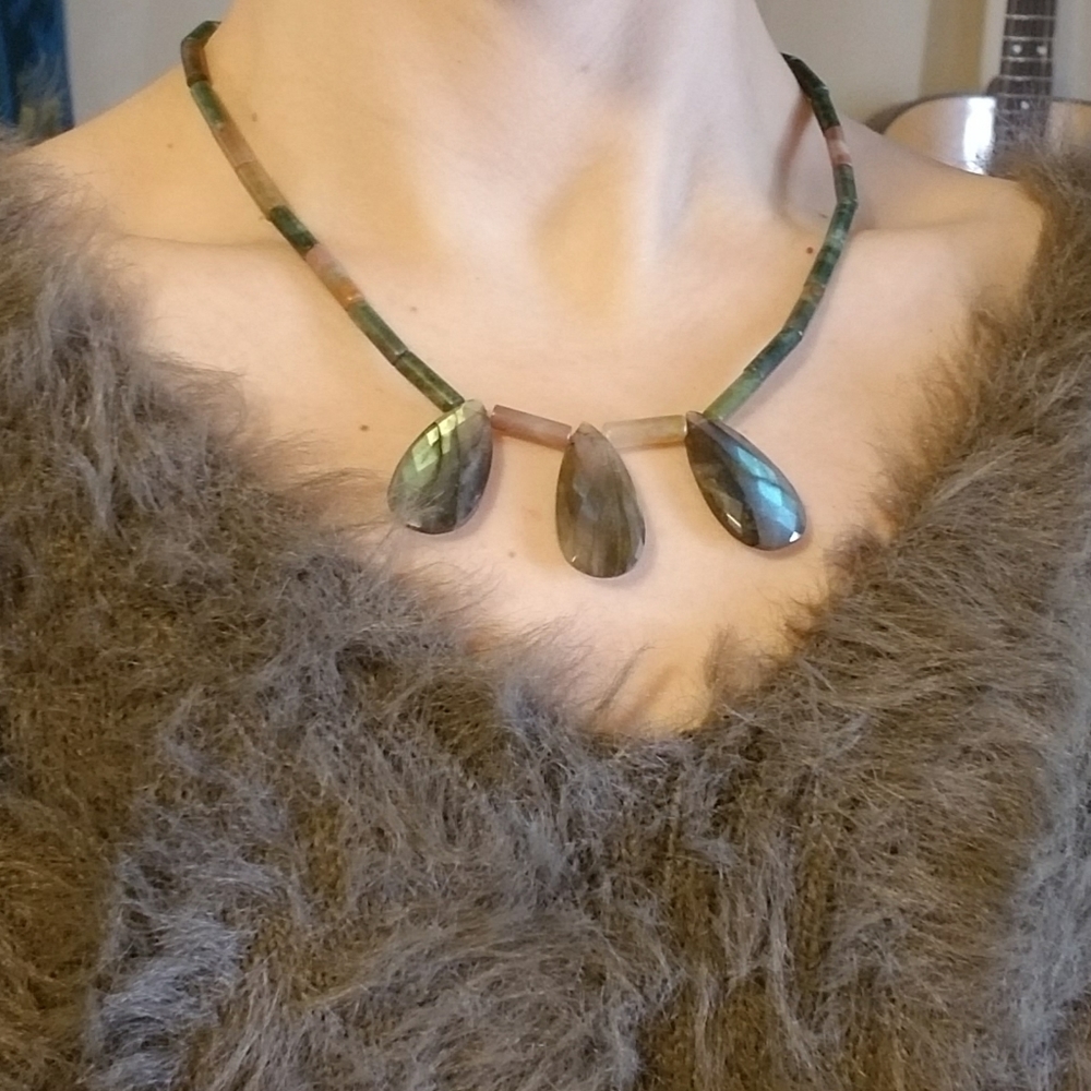 Labradorite Necklace With Indian Agate Tube Beads